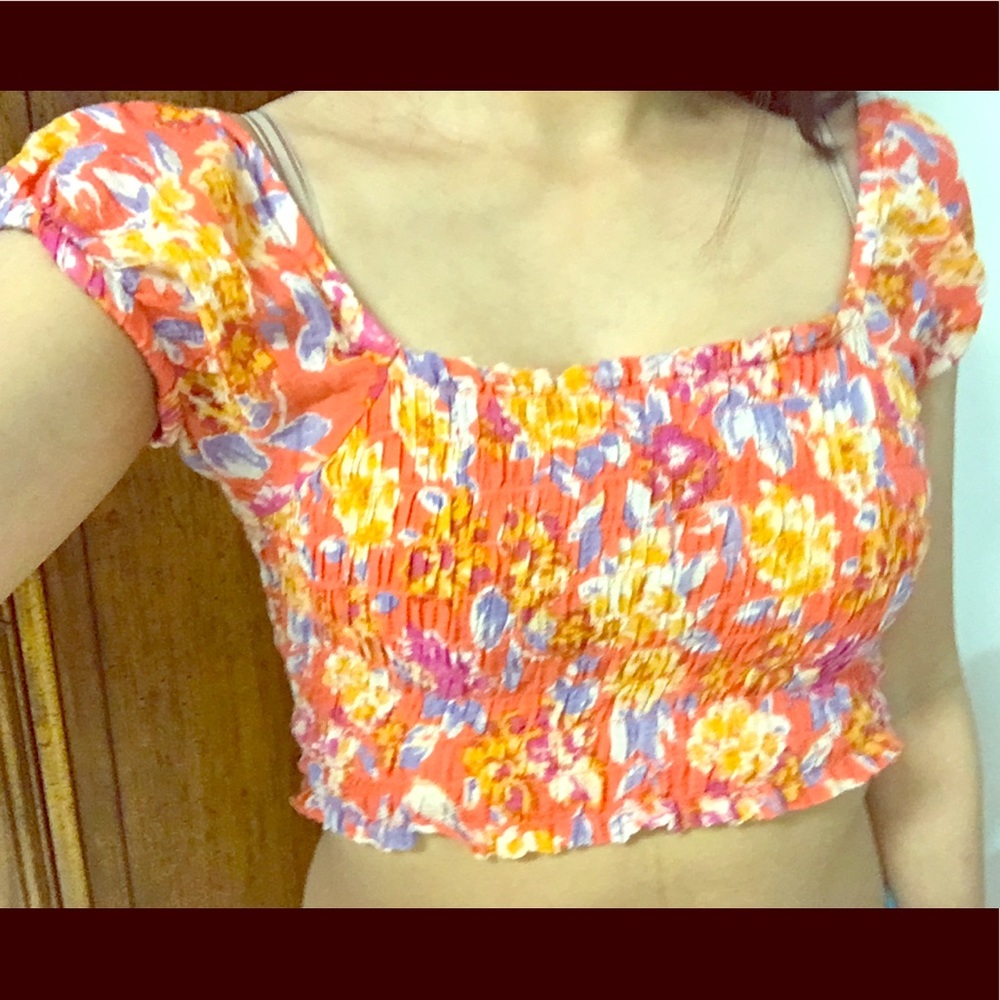 Kimchi Blue Orange Floral Crop Top